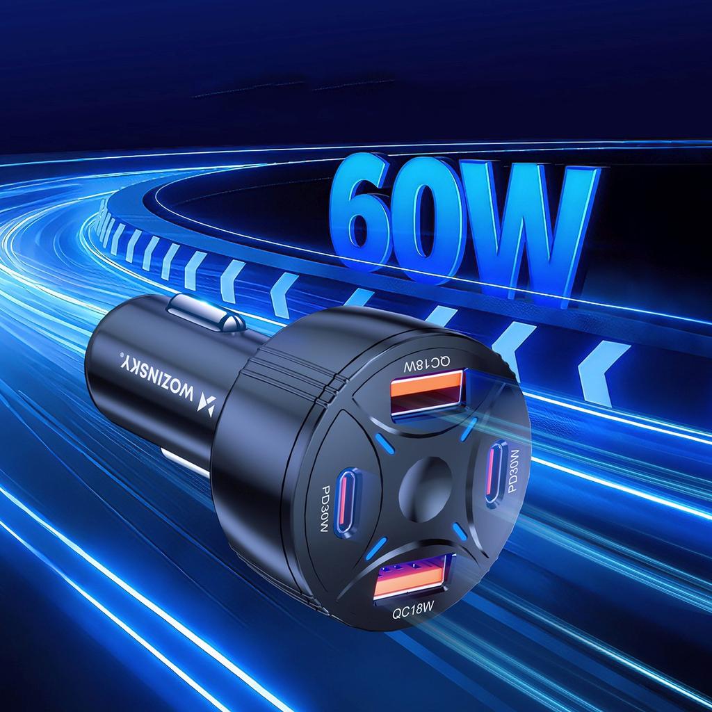 Ładowarka samochodowa 2xUSB-C 2xUSB-A 60W - czarna
