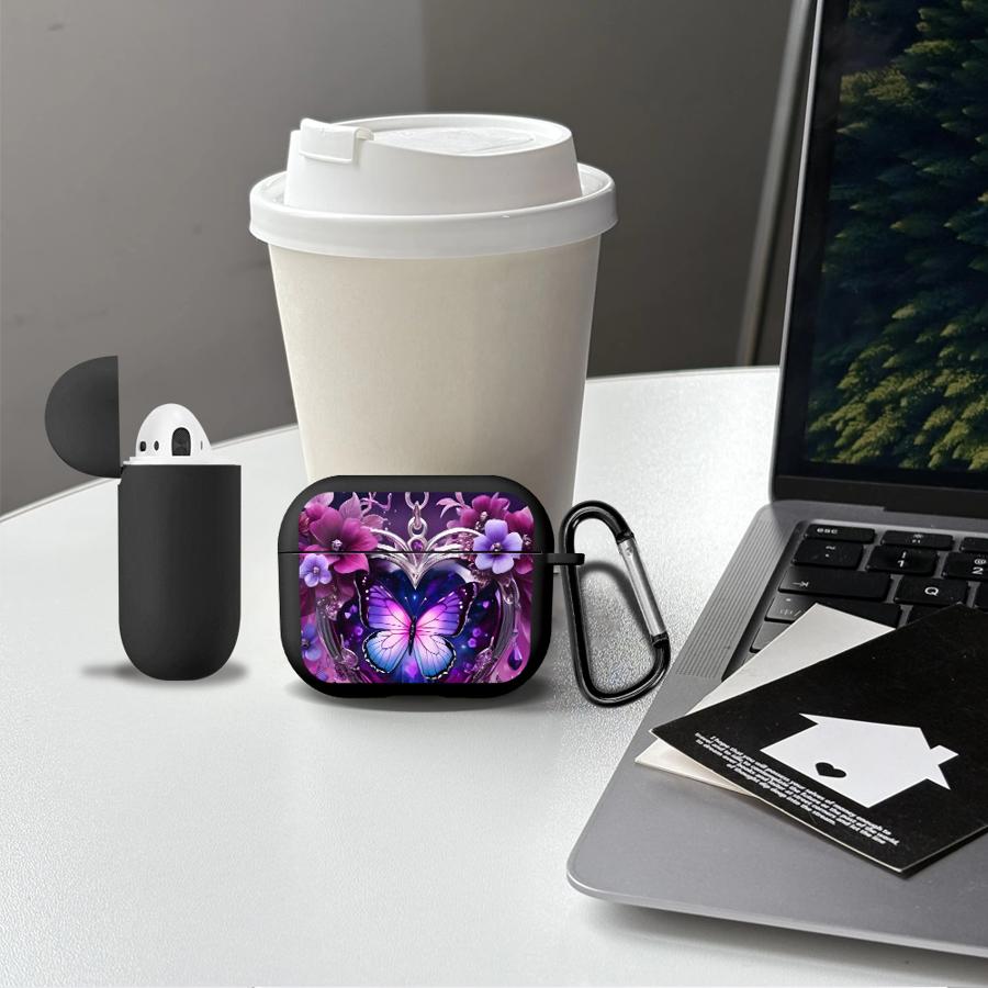 Purple Butterfly And The Flower Case For Airpods 1 2 Pro Pro2 Pro3 4 3 Earphone Cases Cover