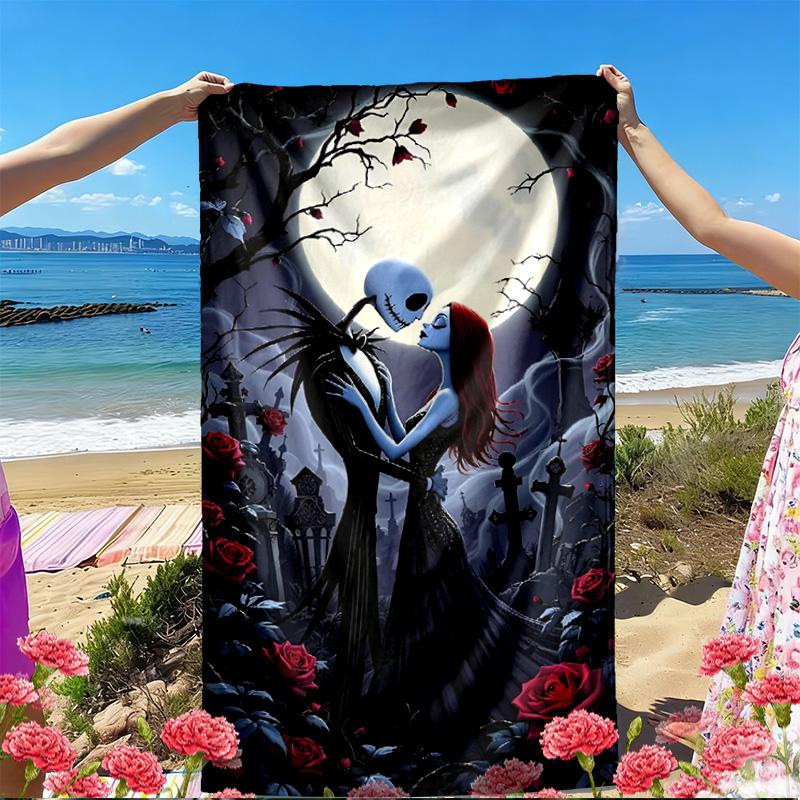 The Nightmare Before Christmas Print Beach Towel, Versatile Lightweight Absorbent Beach Towel for Pool Surf Yoga Bathroom, Perfect Birthday Holiday Gi