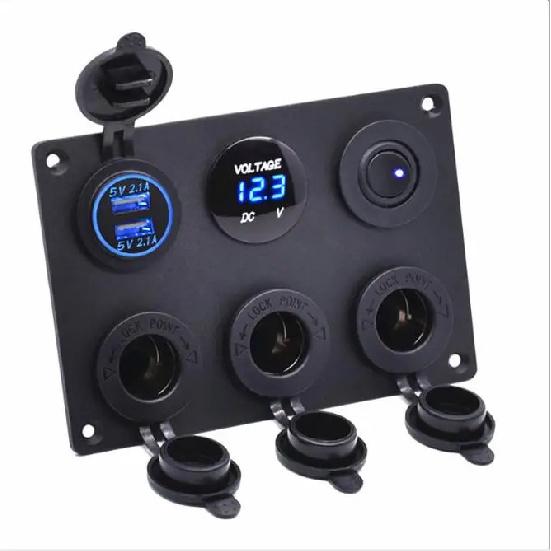 Red/Blue/Green Control Panel Switch Multi-function Car Boat Marine W/ Dual USB Charger Rocker 12-24V For Car Boat Rv