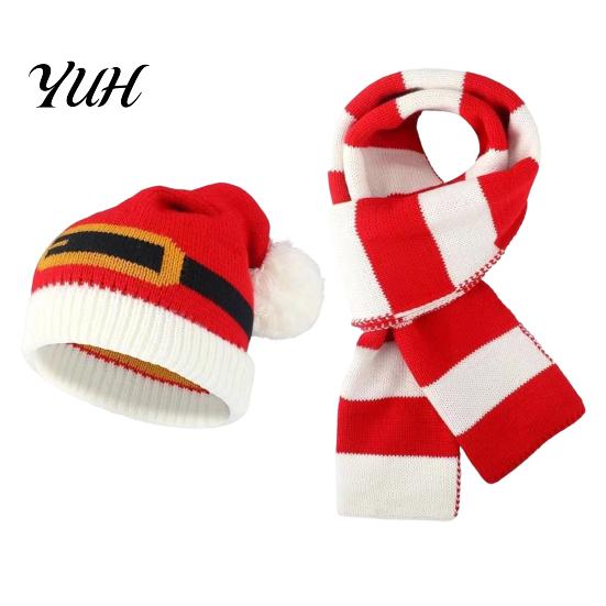 Outdoor Hiking And Travel Wear Christmas Hat Scarf Gloves Set, Knitted Xmas Elf with Jingle Bells, Three Piece Winter Set Pompom Warm for Adults,