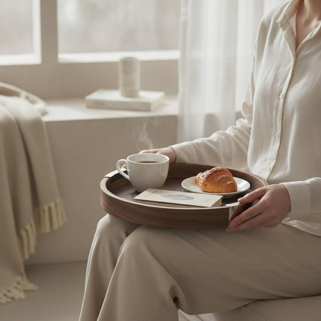 Walnut Wood Tray Minimalist Tray with Raised Rims Upscale Platter for Tea Service, Coffee Table Styling, Bedside Setup