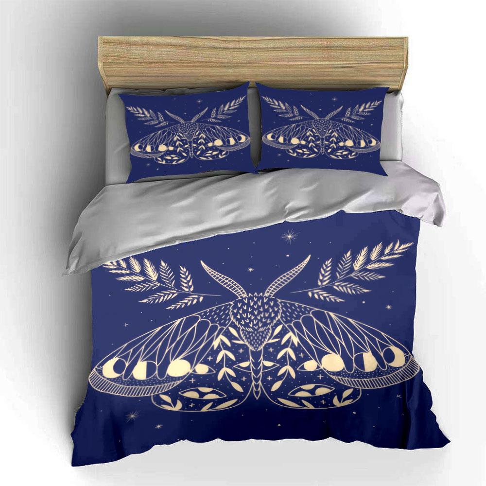 Floral Moth Art Decor Set Bedding Set With 1 Duvet Cover 2 Pillowcases Single Double King Queen, Gift
