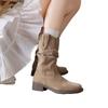Rindsleder Western Cowboy Stiefel Damen Herbst und Winter Neu Leder Retro Dicke Ferse Martin Stiefel Damen Britischer Stil Stiefel