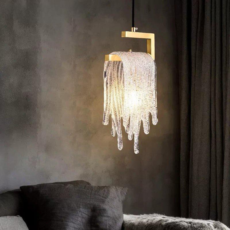 Moderní luxusní zlatá závěsná světla do ložnice k posteli, skleněné závěsné svítidlo pro domácnost, obývací pokoj, kuchyň, mosazné LED osvětlení