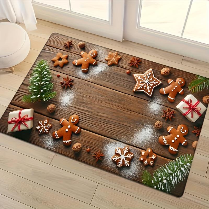 Christmas Welcome Mat Non Slip Polyester Doormat Washable for Bedroom Bathroom Kitchen Entrance Home Decor Floor Rug