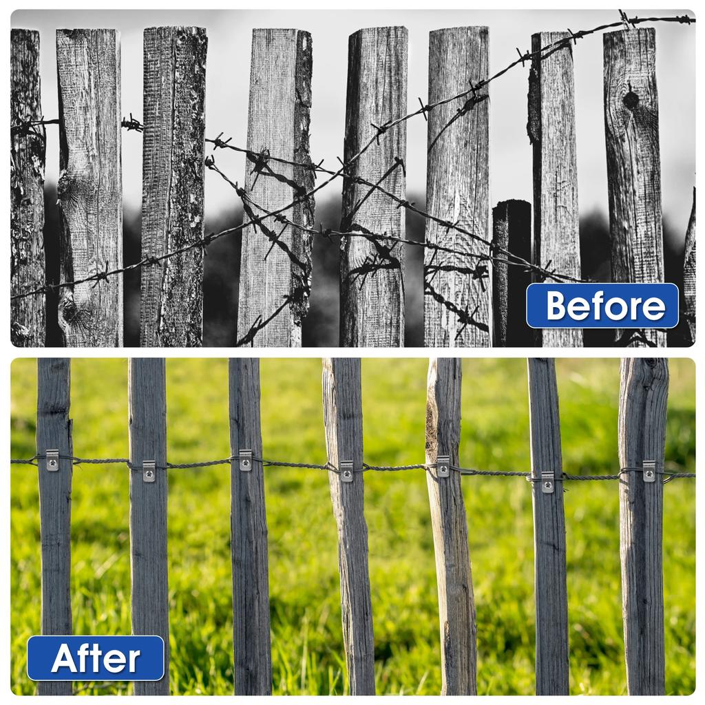 200 Set Rostfria Stängseltrådsklämmor Trädgård Hållbara Fästen Stängselklämmor för 12-16 Gauge Svetsad Tråd till Trä Metall