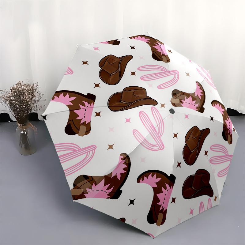 1pc Cowboy Boots and Cacti Pattern Umbrella with Plastic Handle,Compact & Stylish,Cartoon Pattern,Outdoor UmbrellaPT482