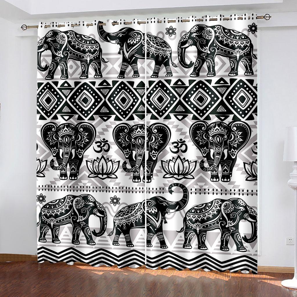 

Тканые шторы с принтом «Богемский слон» Две независимые шторы слева и справа Плотные шторы для спальни 132cmx160cm