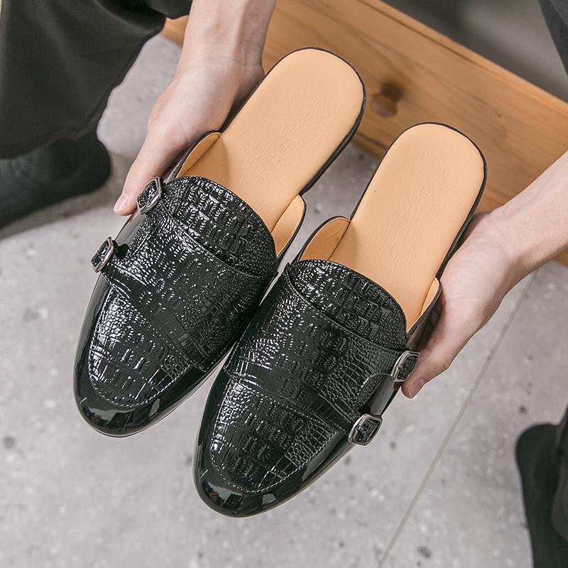 Men s Slippers Sandals Clogs Summer Flats Dress Shoes Black Sandals Casual Backless White Leather Shoes Large Size 38 чёрный