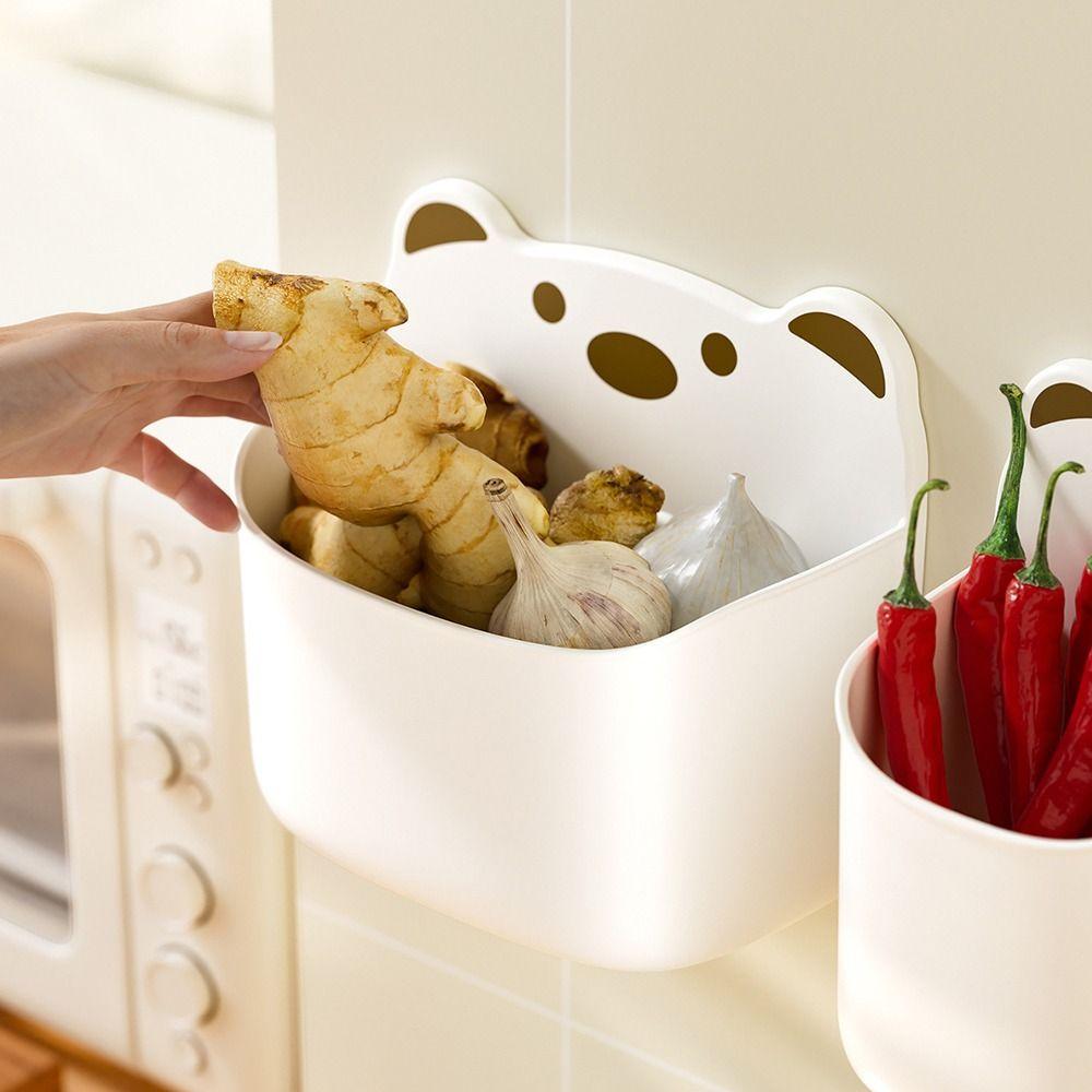 Self Adhesive Wall Mounted Storage Box Cartoon Bear Pen Holder Cute Storage Shelf  Kitchen Bathroom