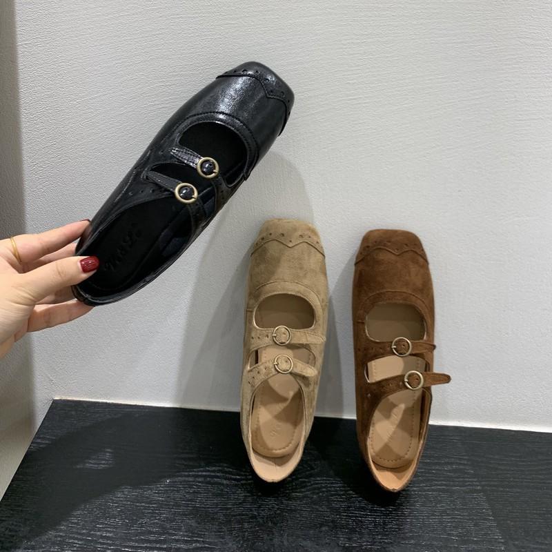 Retro Brown Square Head Mary Jane Shoes Ballet Shoes Women's 2025 Autumn New Korean Version French Shallow Mouth Single Shoes Women