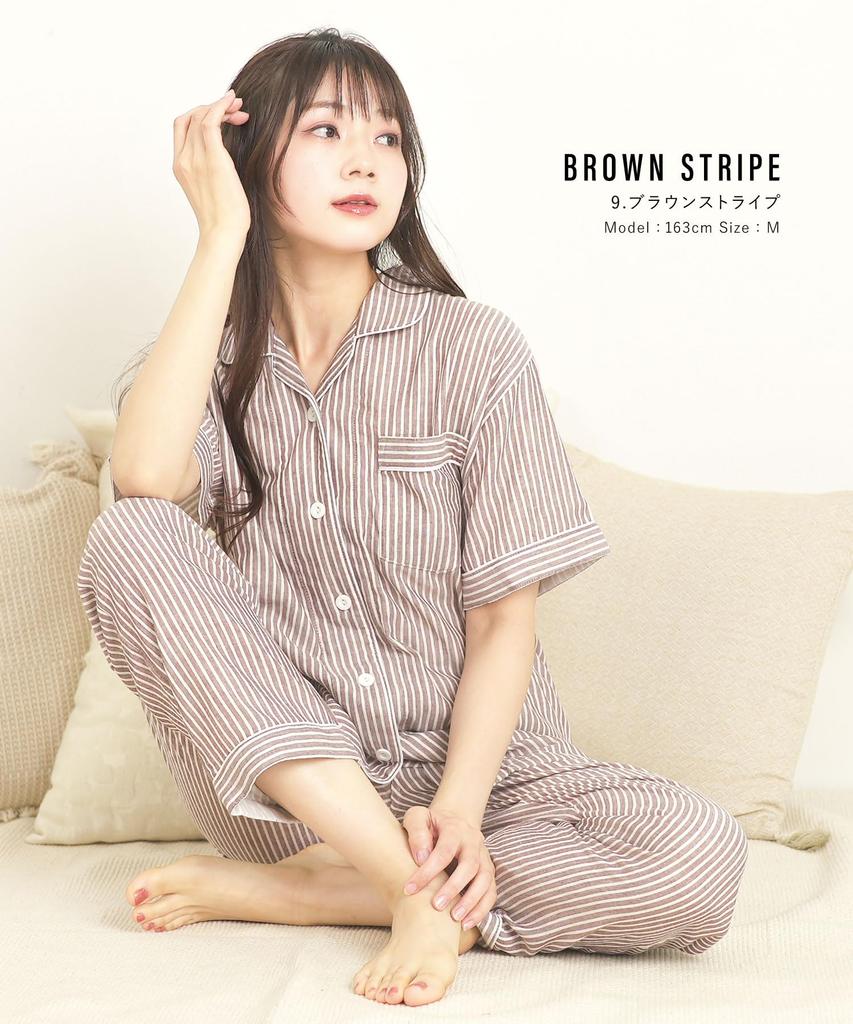ON NISHIKI Summer Short Premium Combed Double Top and Bottom Long Loungewear Size Women's Pajamas, Sleeves, 100% Cotton, Yarn, Gauze, Skin-Friendly,
