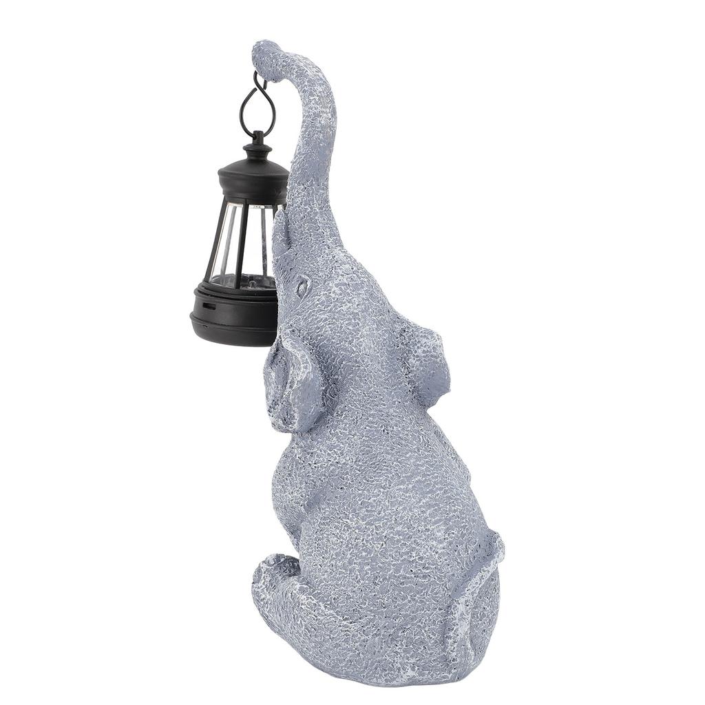 Solar Outdoor Garden Statues Lights Mother Cute Toddler Elephant Figurines with Solar Lantern Decor