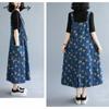 Sommerkleid für Damen im koreanischen Stil mit Print, Denim, Midi-Sommerkleid mit Hosenträgern, Vintage, lässig, lockeres Schnürkleid, stilvolle Baggy-Taschen, ärmelloses Kleid