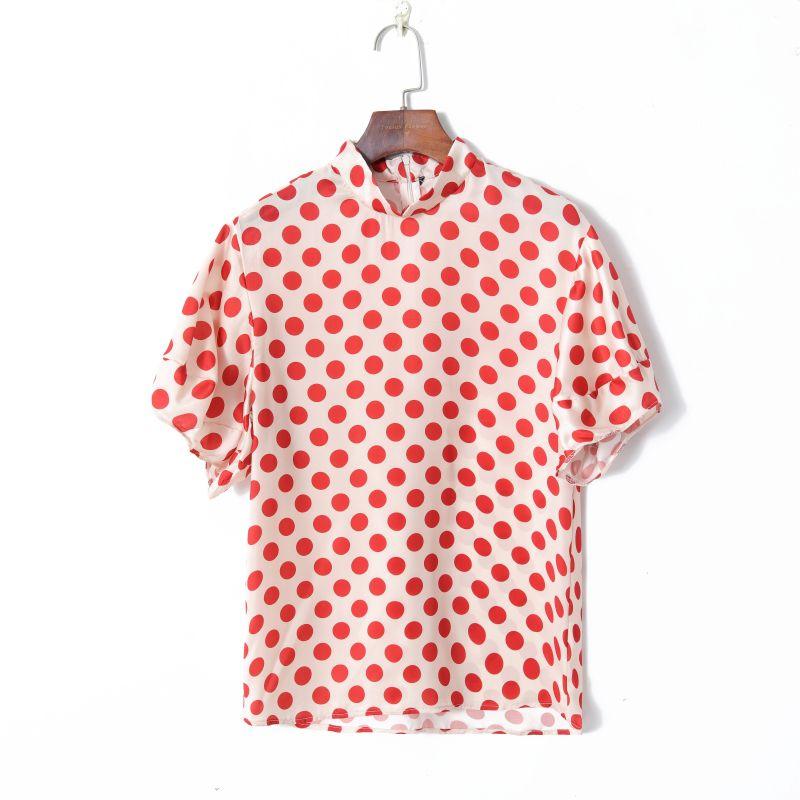 

Anti-Aging Fashion K-style Polka Dot Short Sleeve Loose Pullover Red dot S