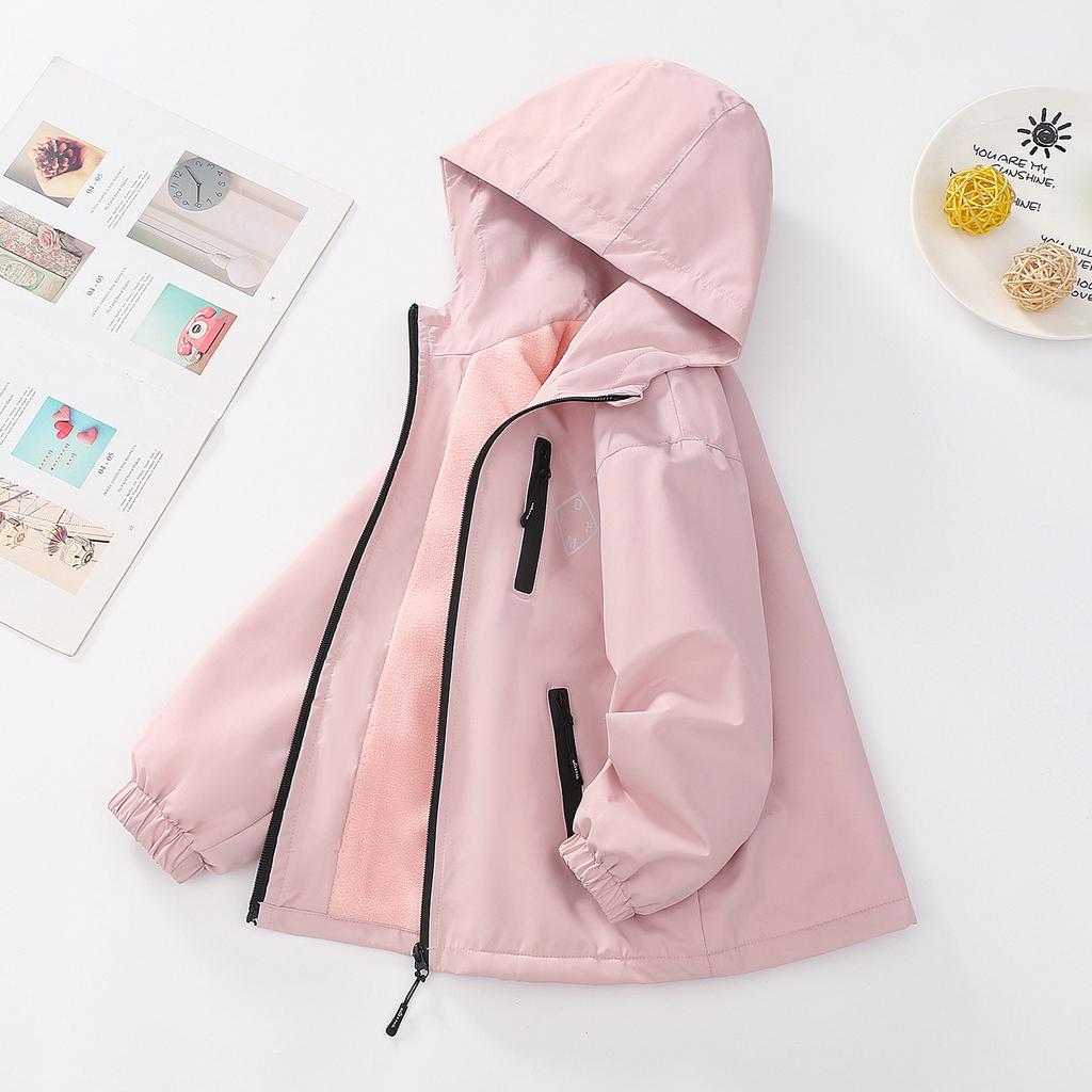 Girls Fleece Lined Outdoor Windbreaker Jacket Kids Casual Long Sleeve Outerwear