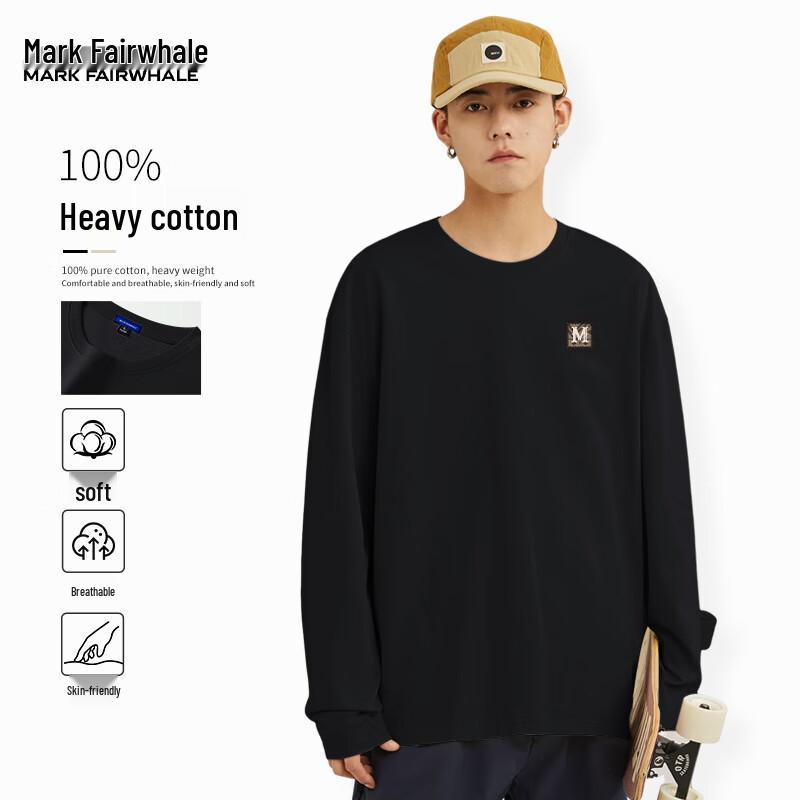 Mark Fairwhale Men's Heavyweight Round Neck Long-Sleeve Cotton T-Shirt