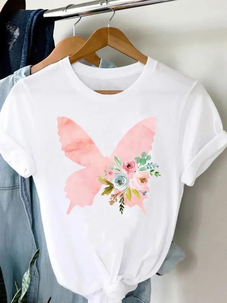 Tee Damen T-Shirt Sommer Kurzarm Print Kleidung Grafik T-Shirt Feder Malerei Vogel Kleidung Mode Damen Top