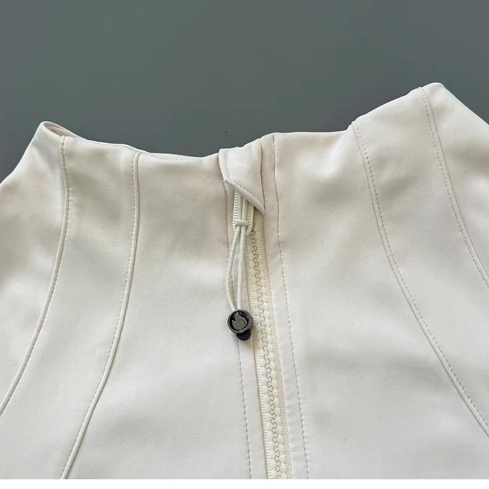 Hurtigtørkende treningsjakke med oppstående krage for kvinner, slank passform, glidelås, yogaklær, langermet, pustende, løping, sport, sykkeltopp