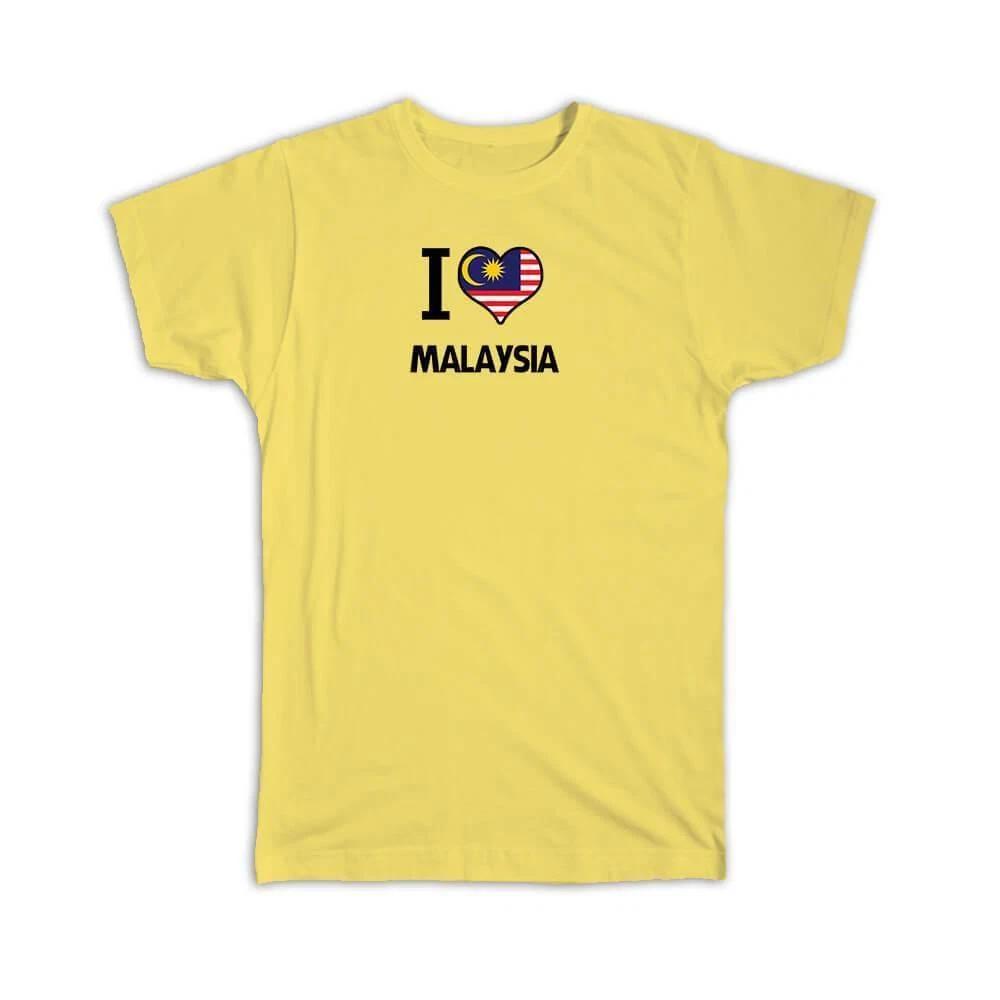 Gift T-Shirt : I Love Malaysia Flag Heart Country Crest Malaysian Expat M