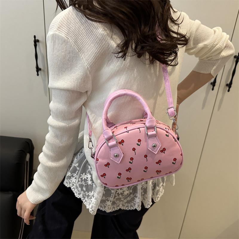 2025 New Printed Cherry Women's Tote Bag Shoulder Messenger Bag Women's Casual Large-capacity Handbag Mommy Bag