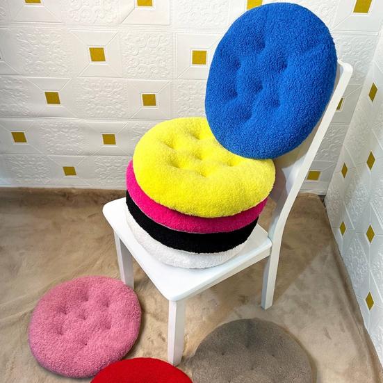 Seat Cushion Round Futon Design Furry Short Plush Surface Extra Thick Chair Floor Cushion Anti-Slip Design Solid Color Chair Cushion
