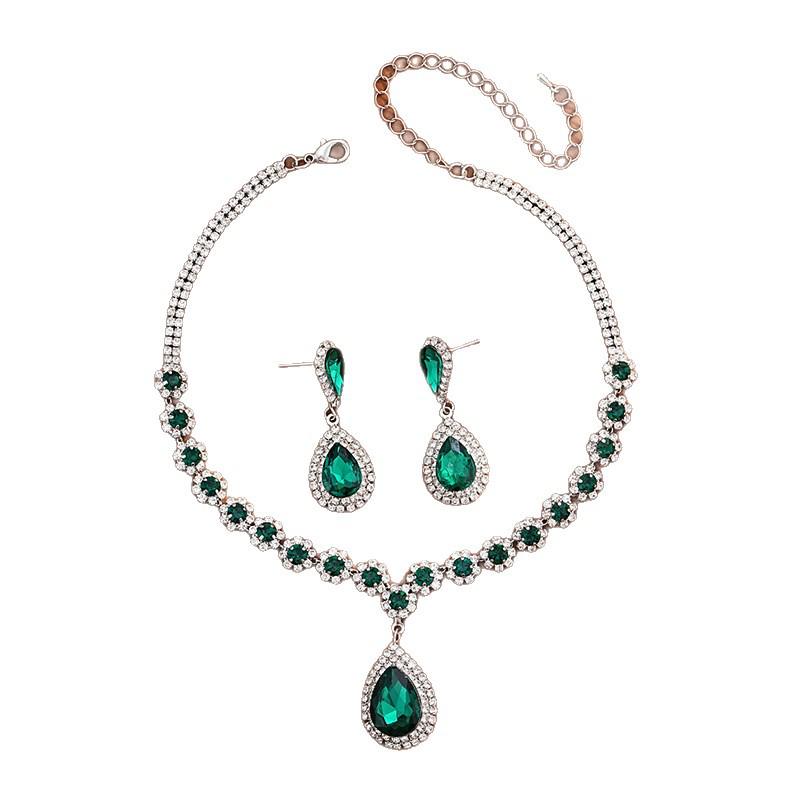 European-American Rhinestone Teardrop Necklace & Earring Set: Korean-Style Bridal Temperament Collarbone Chain Jewelry for Women