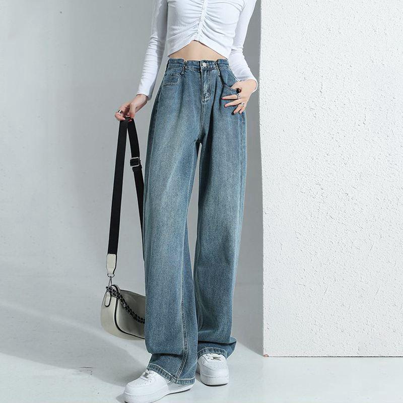 

Women s Light Blue High-Waisted Wide-Leg Jeans - Spring/Autumn 2023 Collection, Floor-Length with Excellent Drape Double Extra Large