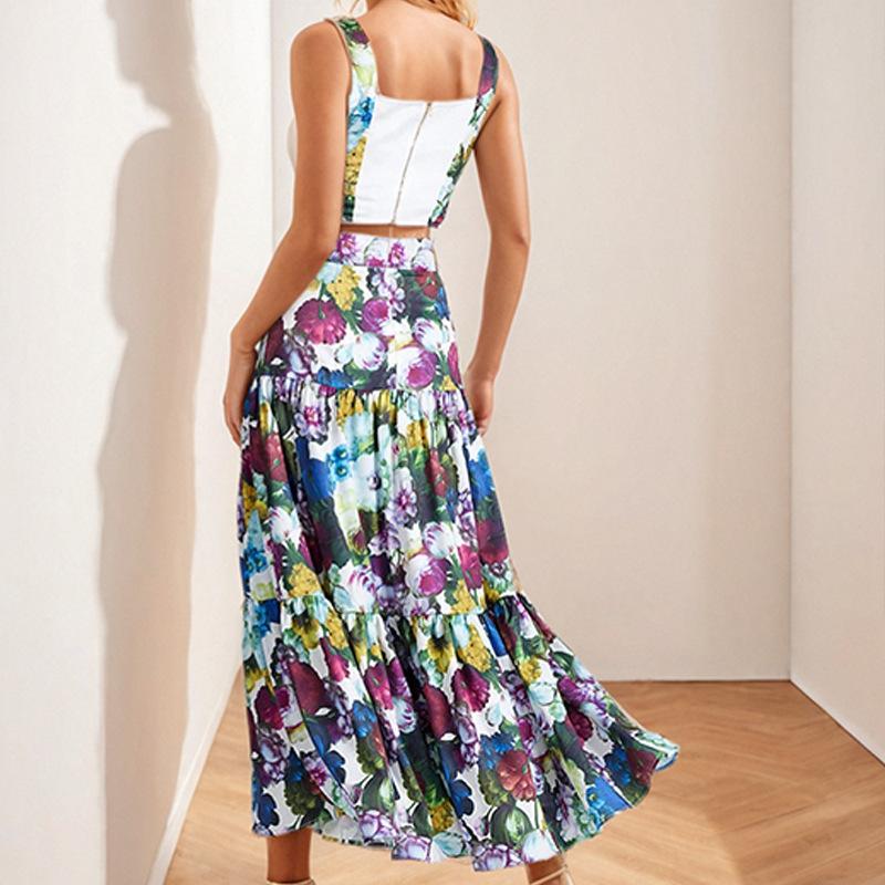 Style Neck Off-shoulder Short Strapless Top High Waist Skirt Two-piece Set Fashion Suit