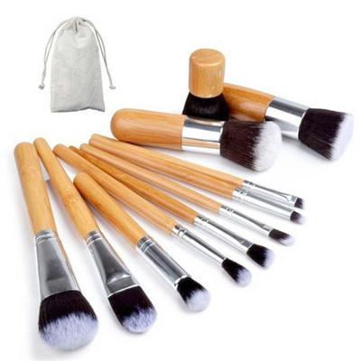 11pcs Makeup Brushes Bamboo Handle Aluminum Tube Nylon Wool Portable Storage Bag Professional