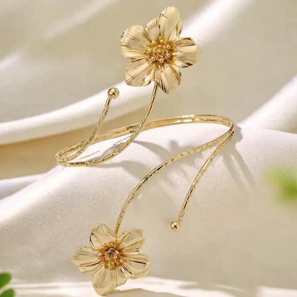 Weißer Schmetterlingsblumen-Armreif Goldfarbene Blumenmanschette Armring Vintage Spiral-Armband Geschenke