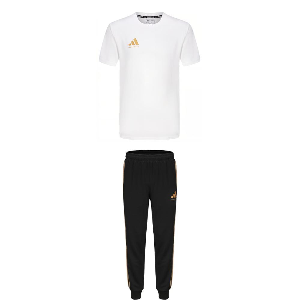 

Adidas Taekwondo Round Neck Pullover Simple Short Sleeve T-Shirt Fashion Striped Long Pants Casual Sports Suit Unisex Suit ADICLTS24CTKP-WG+TR30P1T-BG L