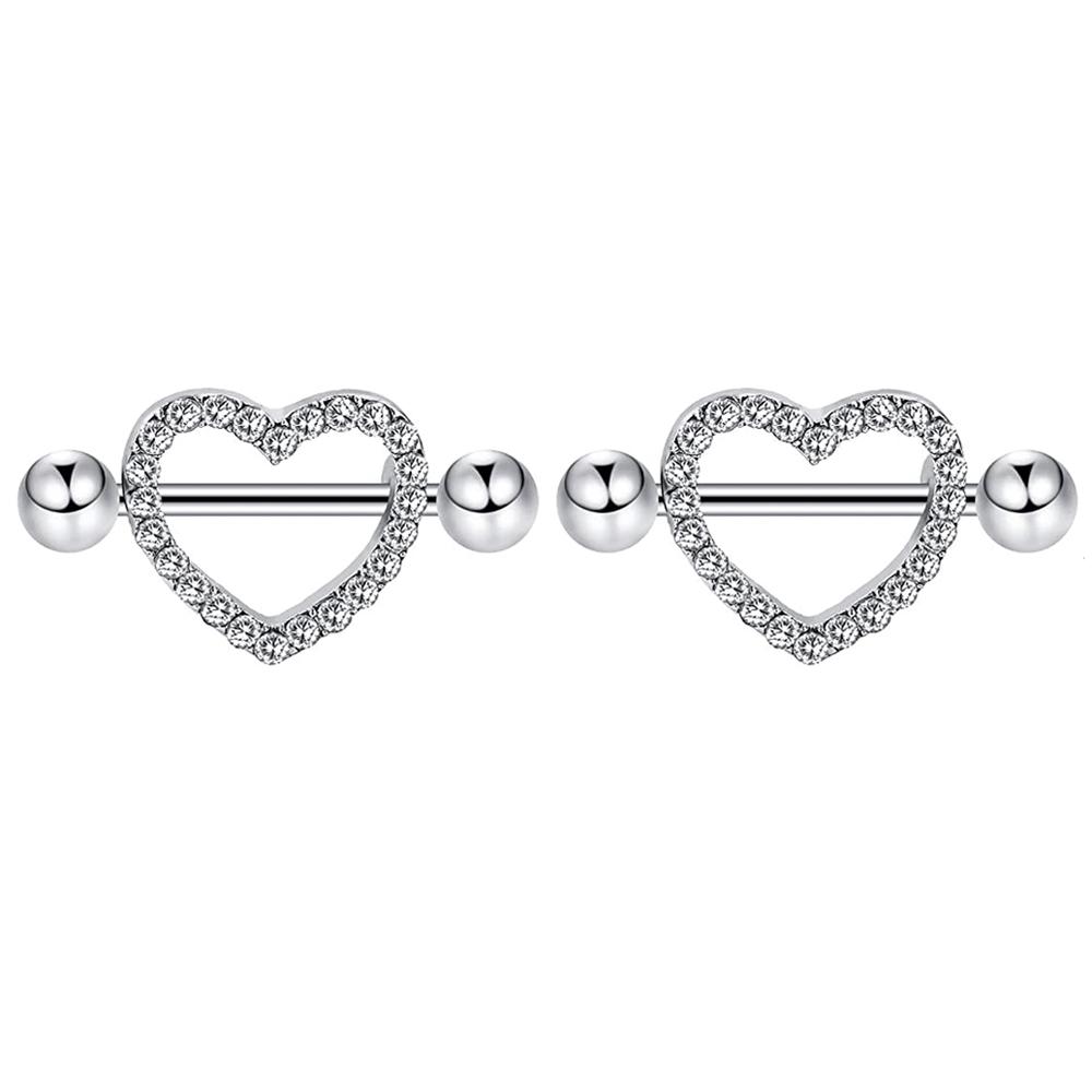 2pcs Butterfly Nipple Piercings Rings 16mm Length Bar Barbell Steel Crystal Nipple Shield Cover Heart Flower Tongue Body Jewelry
