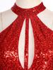 Womens Stage Performance Dancewear Halter Sleeveless Backless Shiny Sequins Feather Dance Leotard