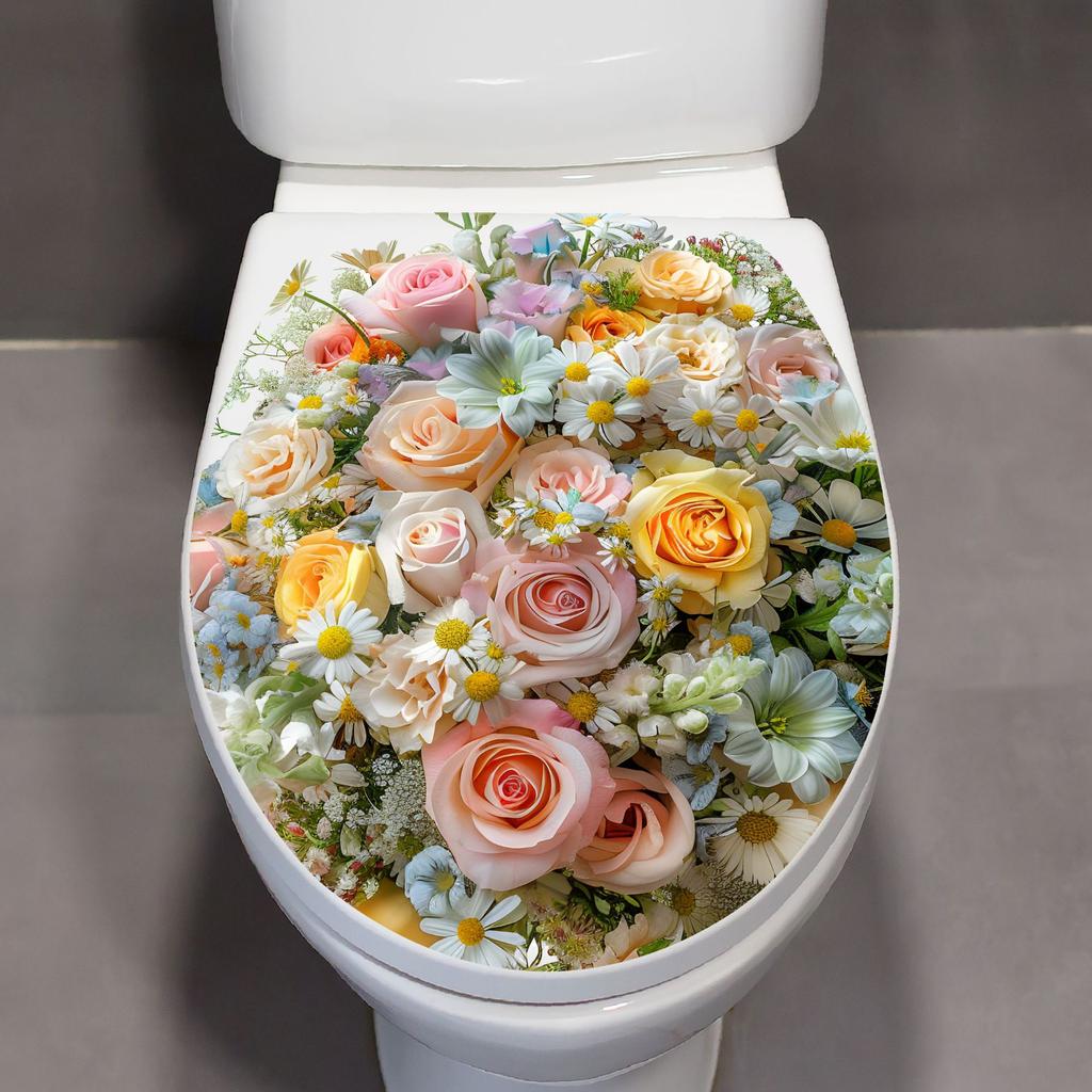Flower Pattern Bathroom Toilet Seat Decorative Stickers Self-adhesive Waterproof Bathroom Creative Stickers