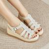 Fashion Fashion Summer Sandals Women Split Leather Open Toe Buckle Flat Casual Sandals Ladies Concise Roman Shoes Beige Black
