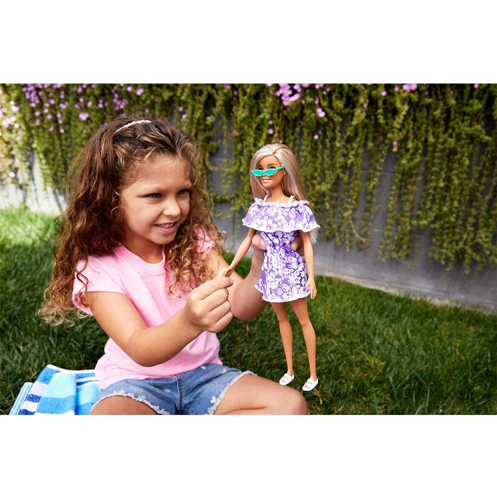Mattel Barbie Loves the Purple Floral Dress with Ruffle - Ocean,