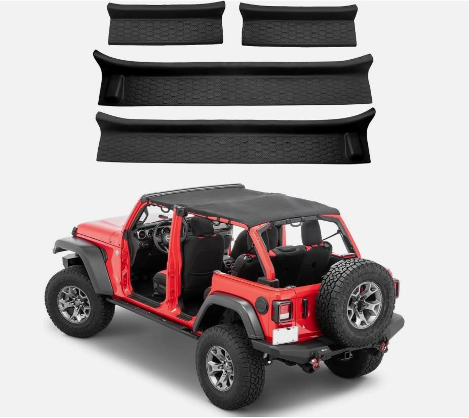 4 For 2018-2025 Jeep Wrangler JL Rubber Door Sill Guards Entry Scuff Plate Cover All-inclusive Threshold Strips