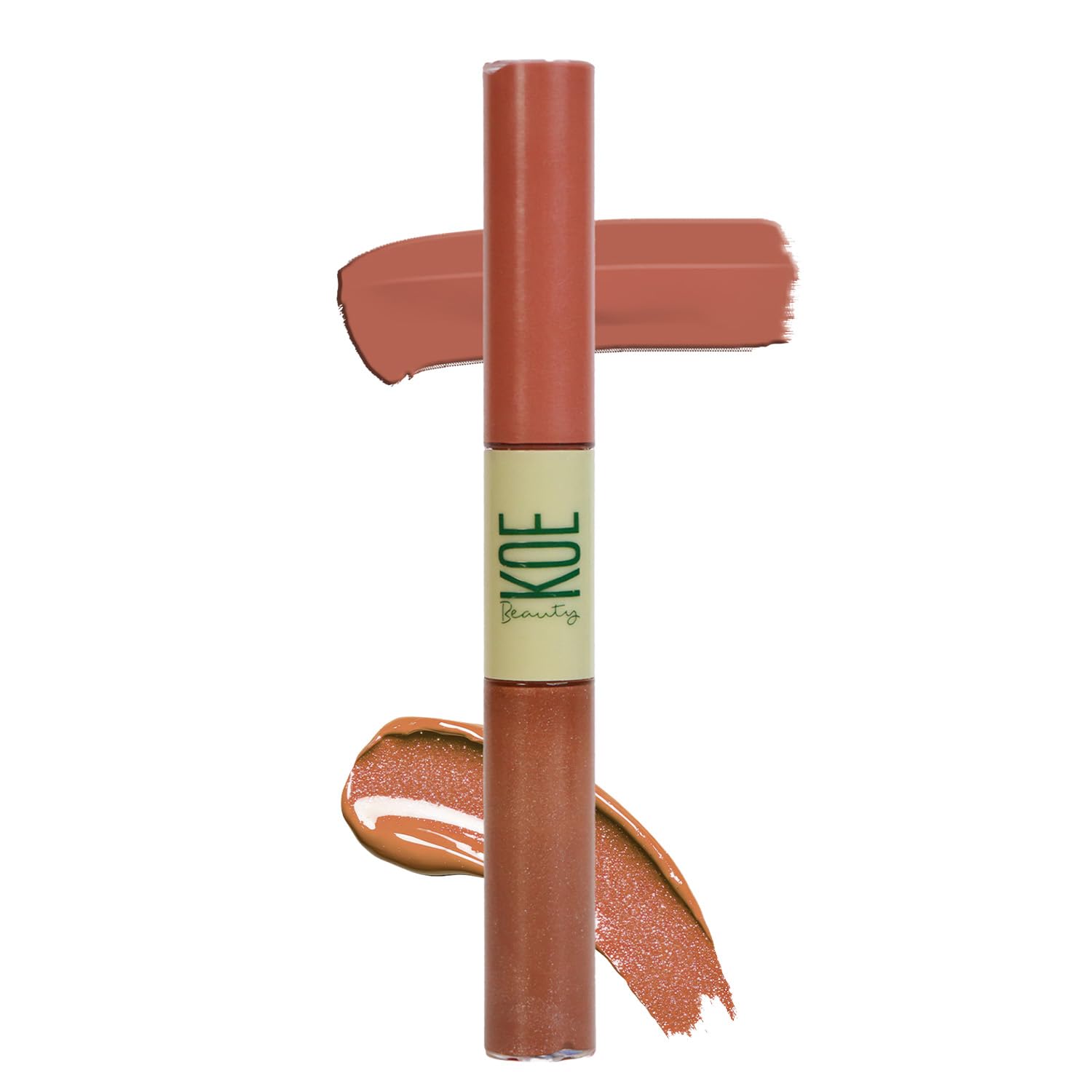 

Koe Beauty Double Dip | Espresso & Caramel | Deep Bold Brown Matte Lipstick (2ml) Plus Rich Golden Glaze Buttery Finish Lip Topper (2ml) | Perfec