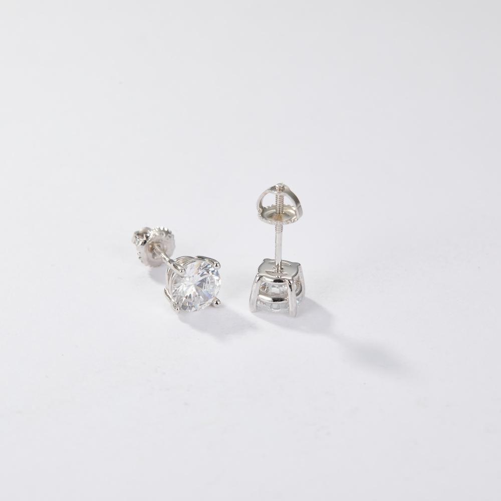 1 Paar Ohrringe mit runden Zirkonia-Steinen und Platin-Plattierung in 925er Silber