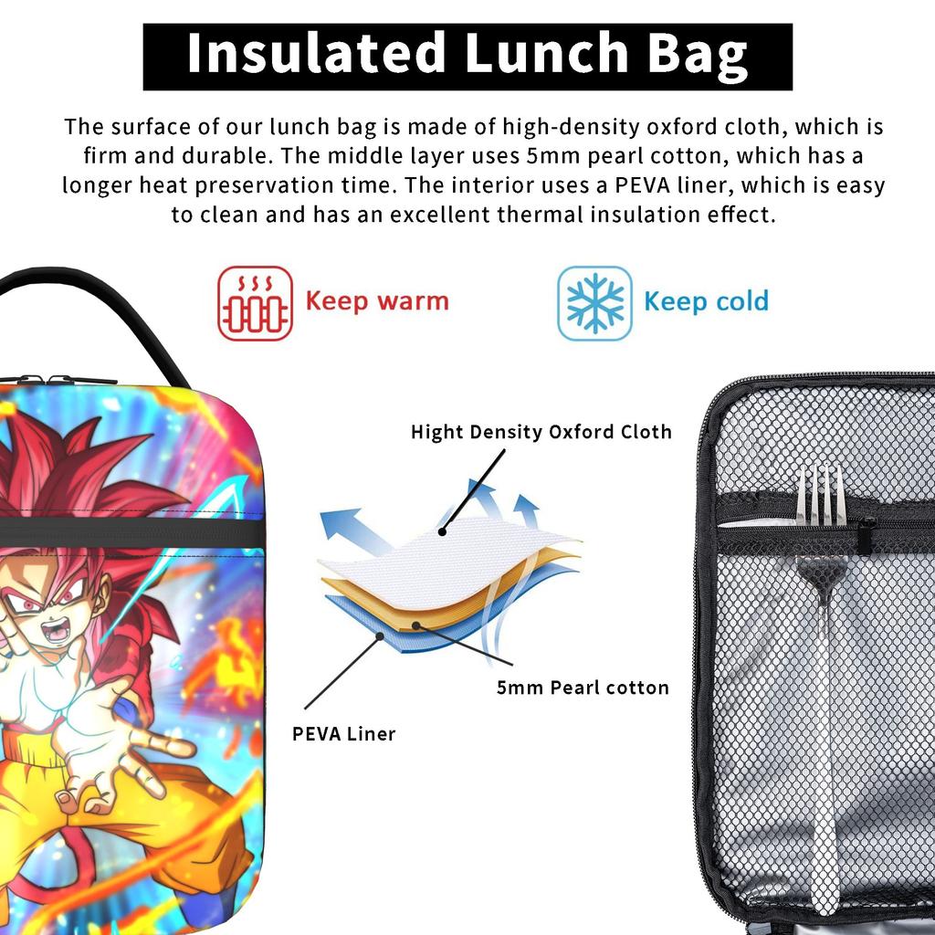 DBZ Insulated Lunch Bag Thermal Bag Reusable,Lunch Container Chibi Kawaii High Capacity Tote Lunch Box Girl Boy College Picnic