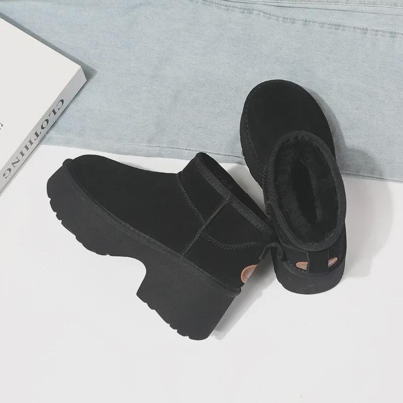 2024 Jesień/Zima Damskie Śniegowce na Wysokim Obcasie - Skóra Naturalna, Grube, Ciepłe, Design Podkowy