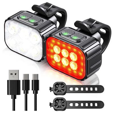 Bike Light Bicycle Headlight and Taillight with Spotlight and Omni Lighting IP65 Waterproof Standard USB Charging Lamp Safety Dual Suitable for Road