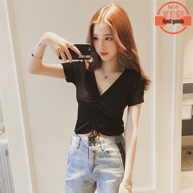 

2025 Summer Korean V-Neck Ice Silk Crop Top - Sexy, Slim, Knitted, Short Sleeve Women s T-Shirt Extra Large Фіолетовий