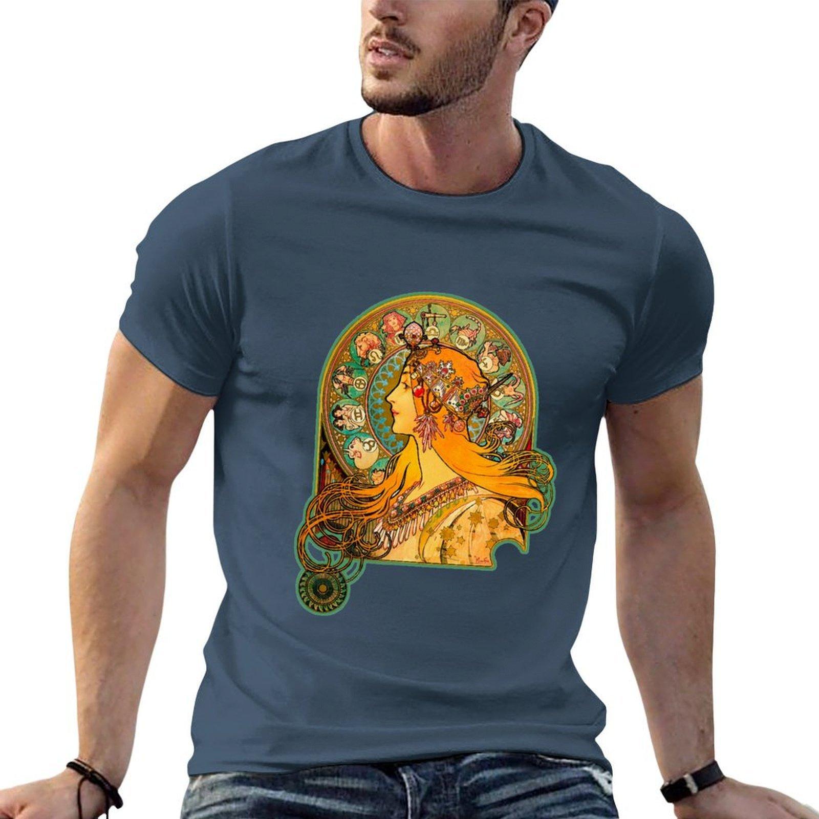 Hd Zodiac (1896) Alphonse Mucha Tshirt Soft Durable Cotton Tshirt S