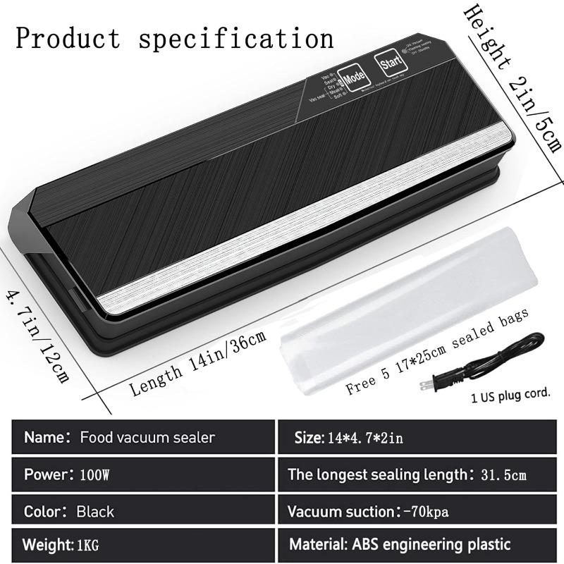 Vakuumiergerät für Lebensmittel mit 5 Siegelbeuteln, automatischer Lebensmittelversiegeler zur Lebensmittelkonservierung mit Starter-Kit, Modi für trockene und feuchte Lebensmittel