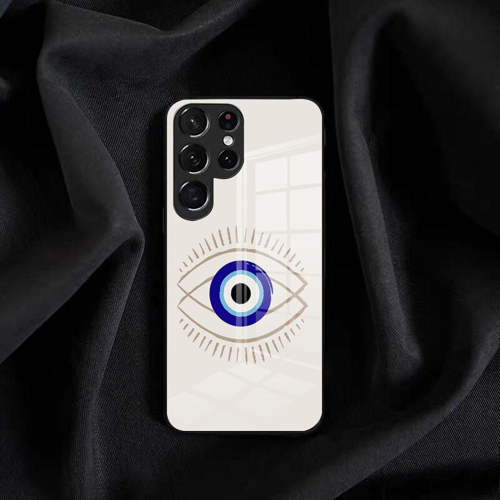 Vintage Evil Eyes Blue Phone Case For Samsung S25 Edge Ultra S23 S22 S21 S20 Ultra Plus S24 Fe A54 A53 A25 Glass Cover