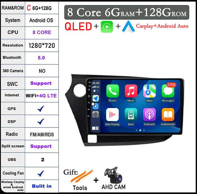 QLED Android 14 Pentru Honda INSIGHT 2 2009-2014 Radio Auto Player Multimedia Autoradio DSP Navigație GPS CarPlay Stereo