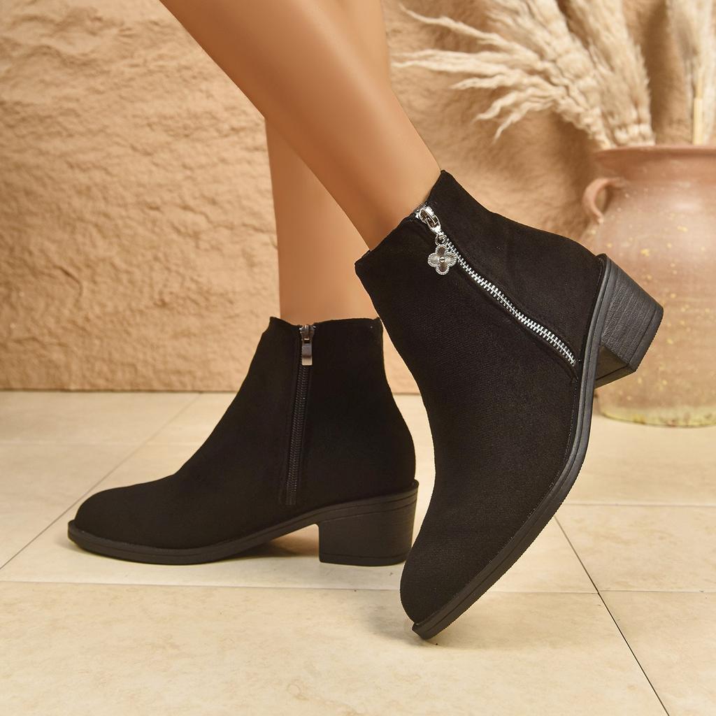 Mode Damen Wildleder Chelsea Stiefeletten Klobige Mode Mittelhohe Absätze Laufschuhe 2025 Herbst Neuer Trend Goth Lässig Damen Kurze Stiefel Frau